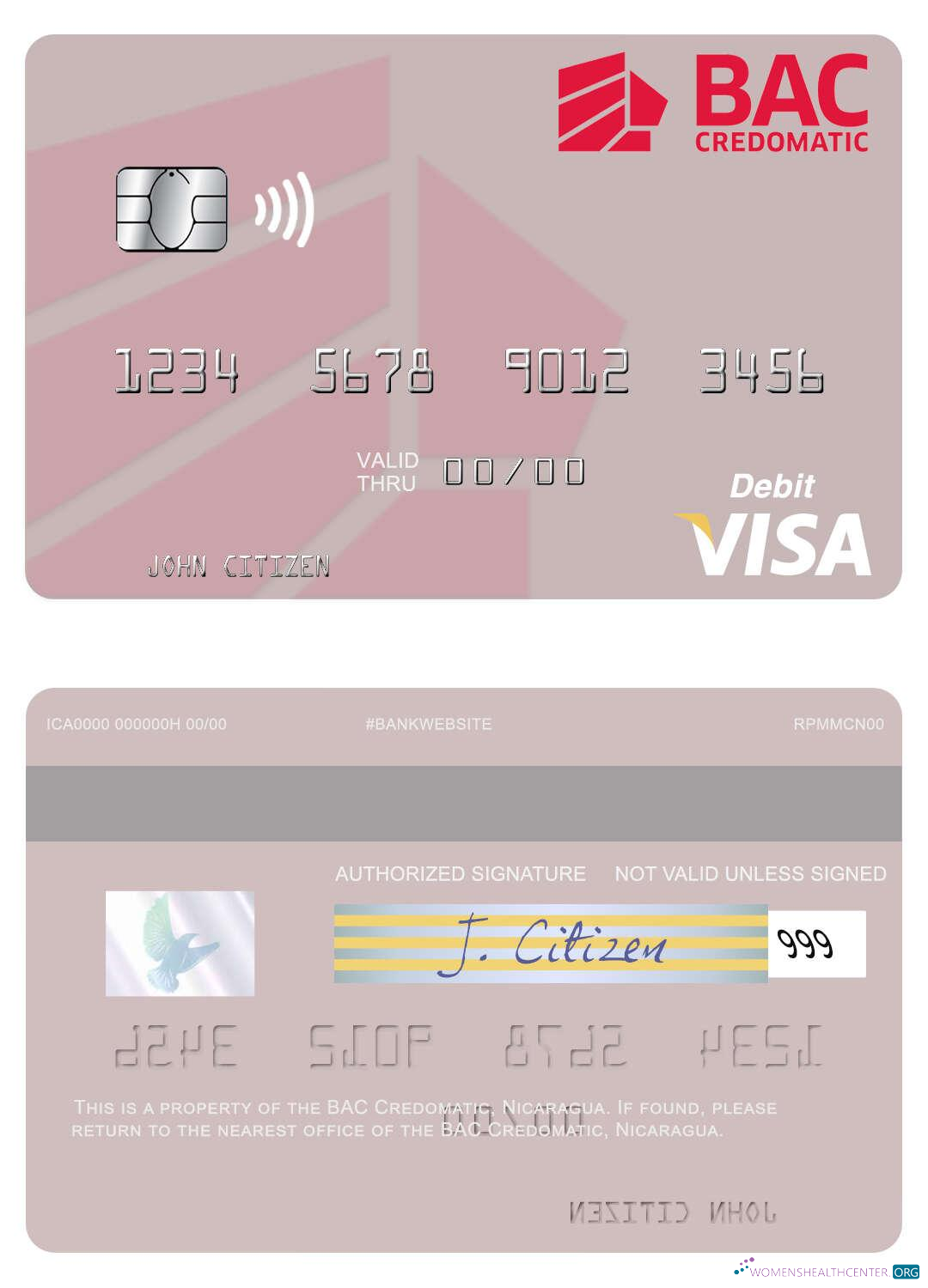 Download Nicaragua BAC Credomatic visa debit card Photoshop template